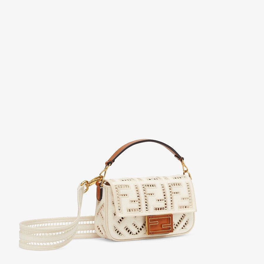 Fendi Baguette Mini Canvas Bag With Embroidery