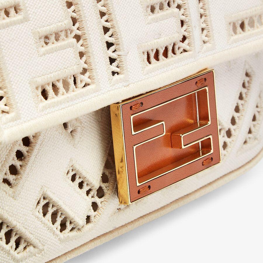 Fendi Baguette Mini Canvas Bag With Embroidery