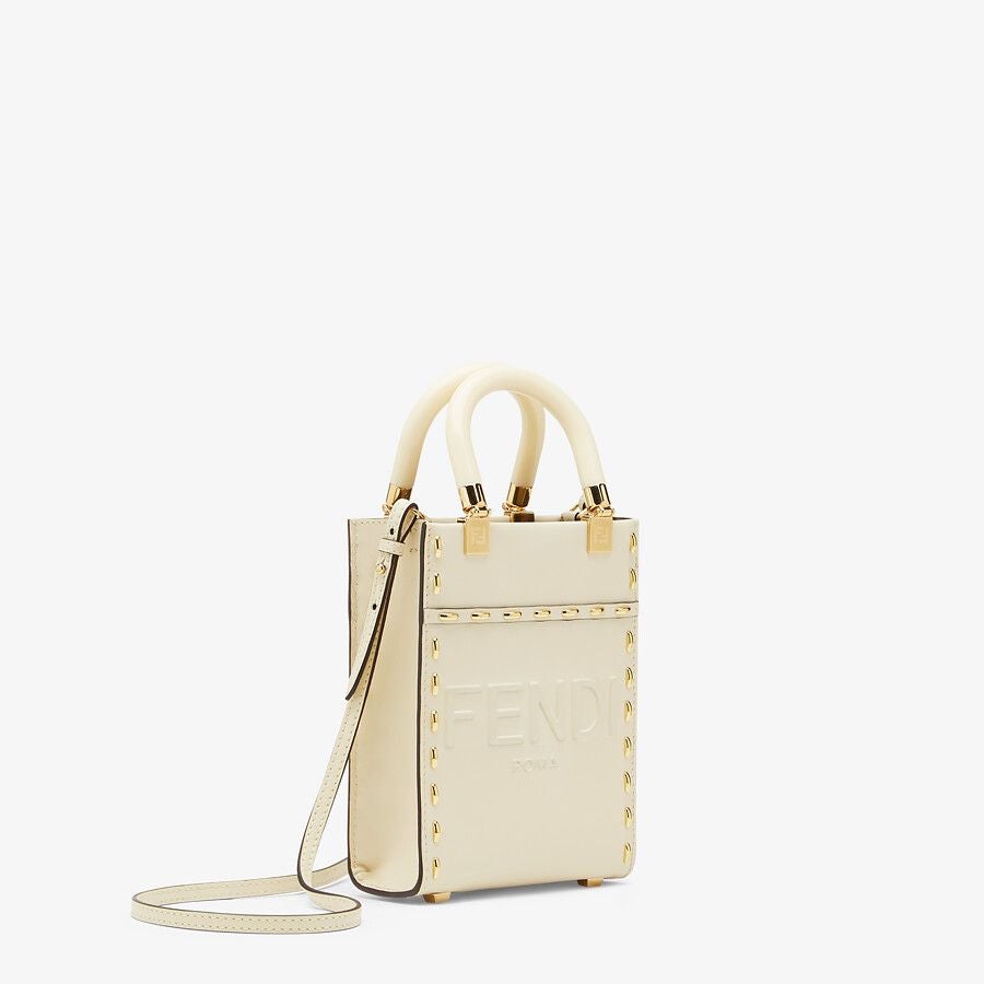 Fendi Sunshine Shopper White Leather Mini Bag