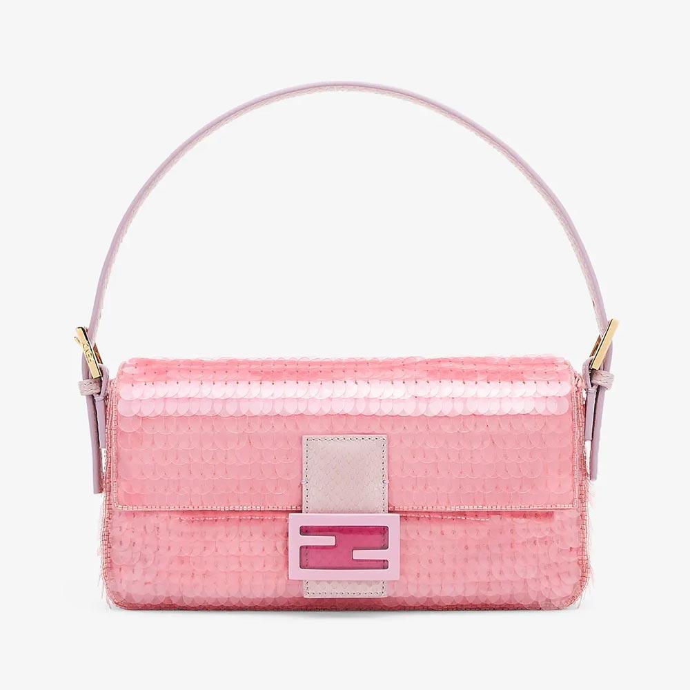 Fendi Baguette 1997 Pink Satin Bag With Sequins