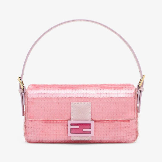 Fendi Baguette 1997 Pink Satin Bag With Sequins