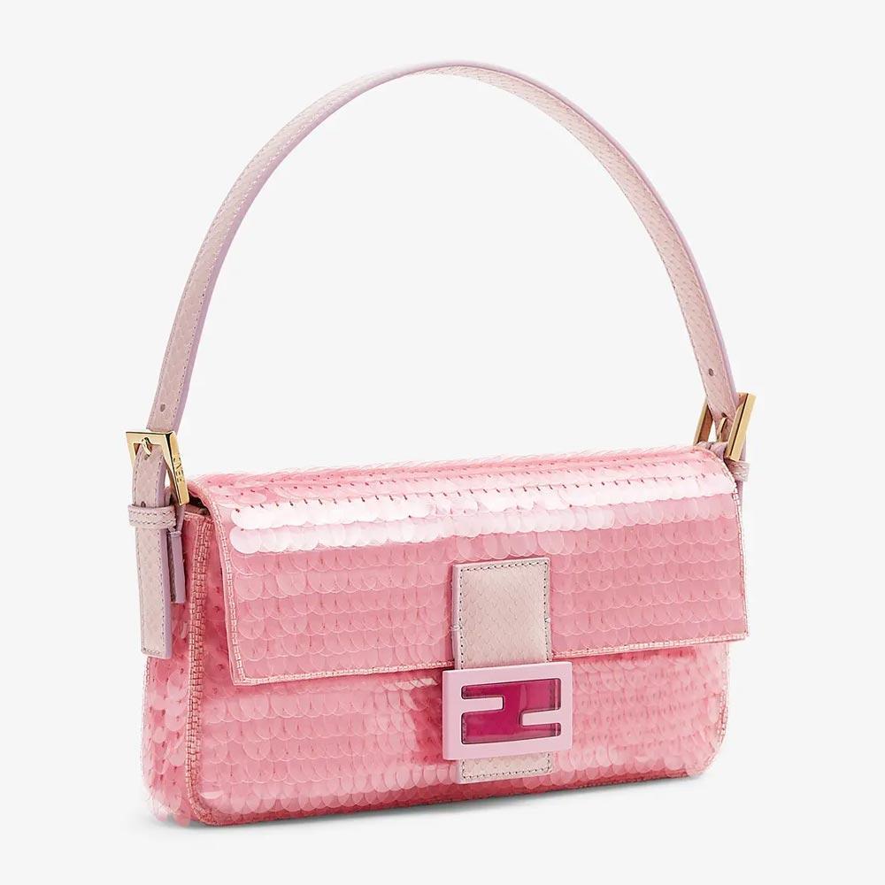 Fendi Baguette 1997 Pink Satin Bag With Sequins