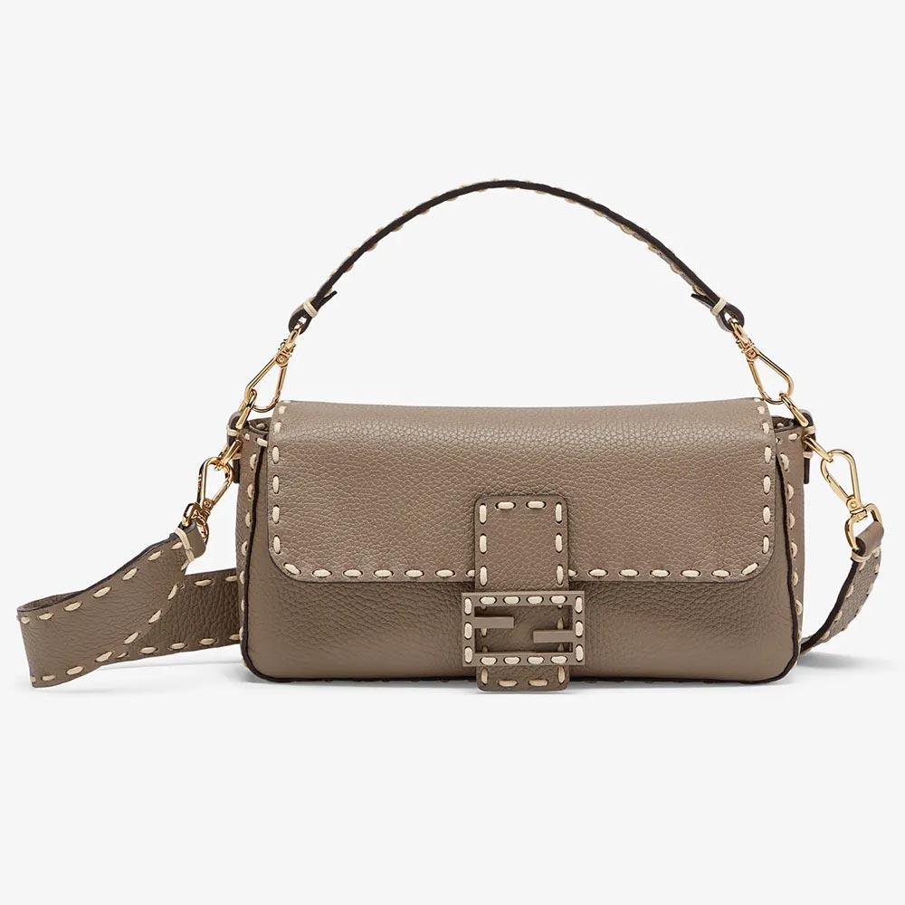 Fendi Baguette Gray Full Grain Leather Bag