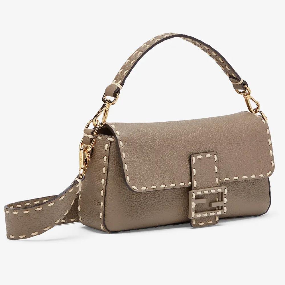 Fendi Baguette Gray Full Grain Leather Bag