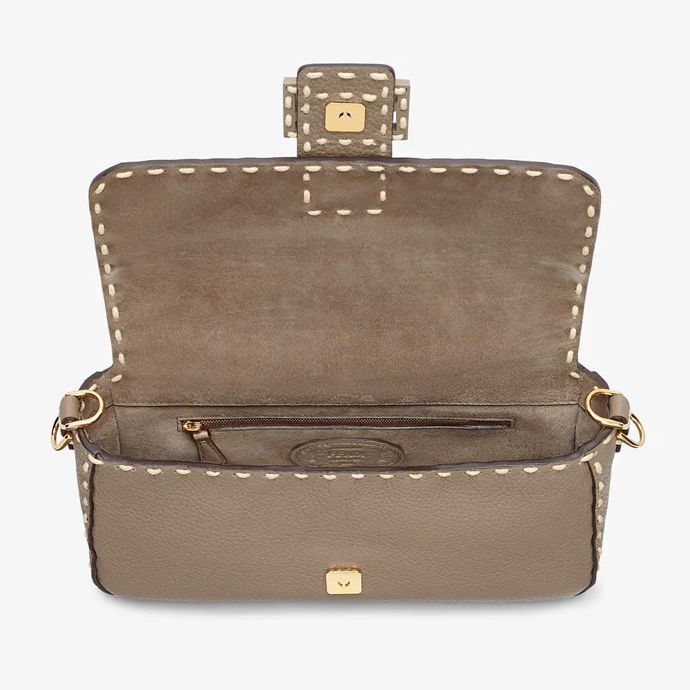 Fendi Baguette Gray Full Grain Leather Bag