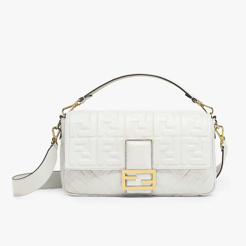 Fendi Baguette Large White Leather Bag