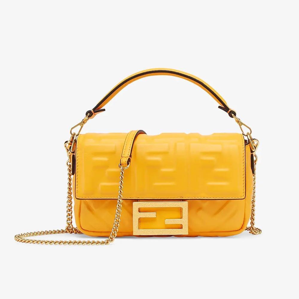 Fendi Baguette Orange Nappa Leather Bag Featuring The FF Motif
