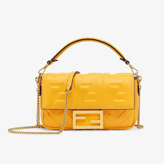 Fendi Baguette Orange Nappa Leather Bag Featuring The FF Motif