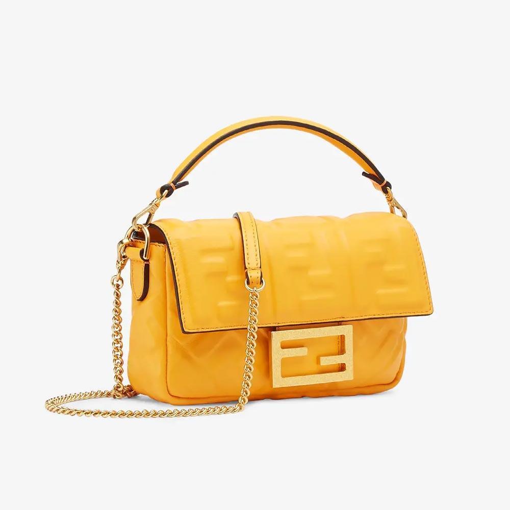 Fendi Baguette Orange Nappa Leather Bag Featuring The FF Motif