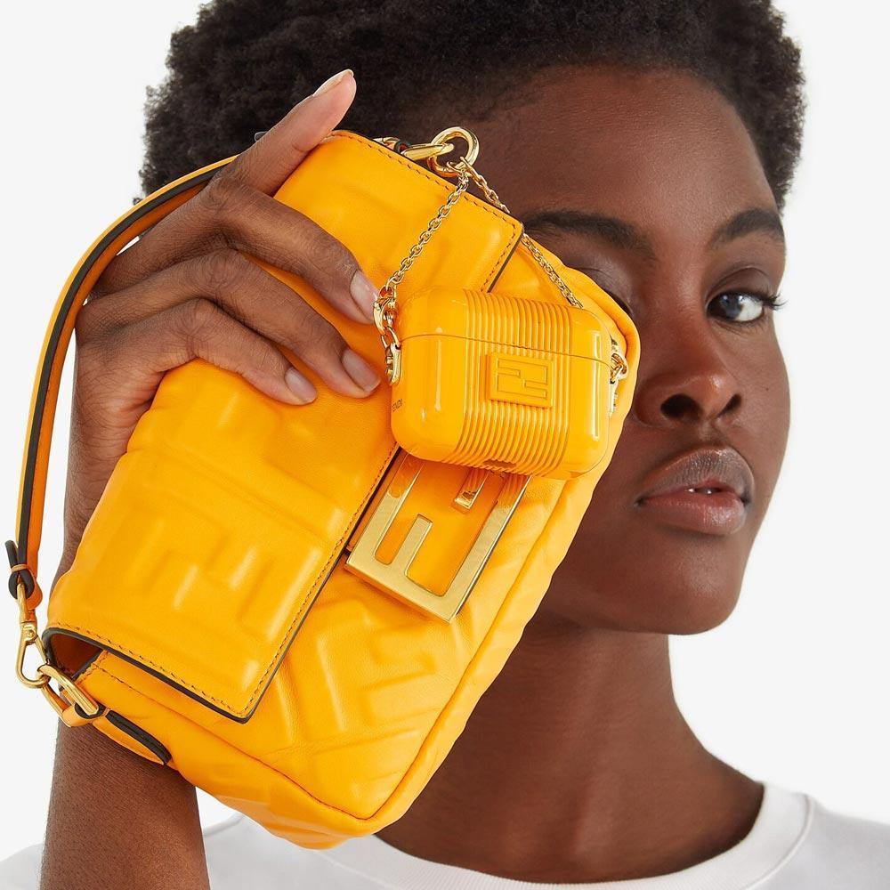 Fendi Baguette Orange Nappa Leather Bag Featuring The FF Motif