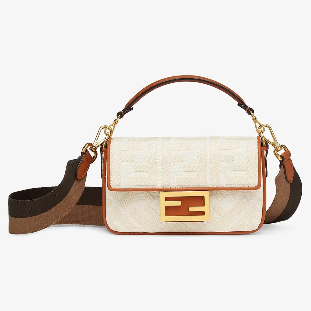 Fendi Baguette White Canvas FF Bag