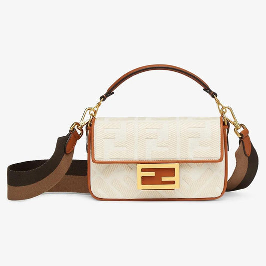 Fendi Baguette White Canvas FF Bag