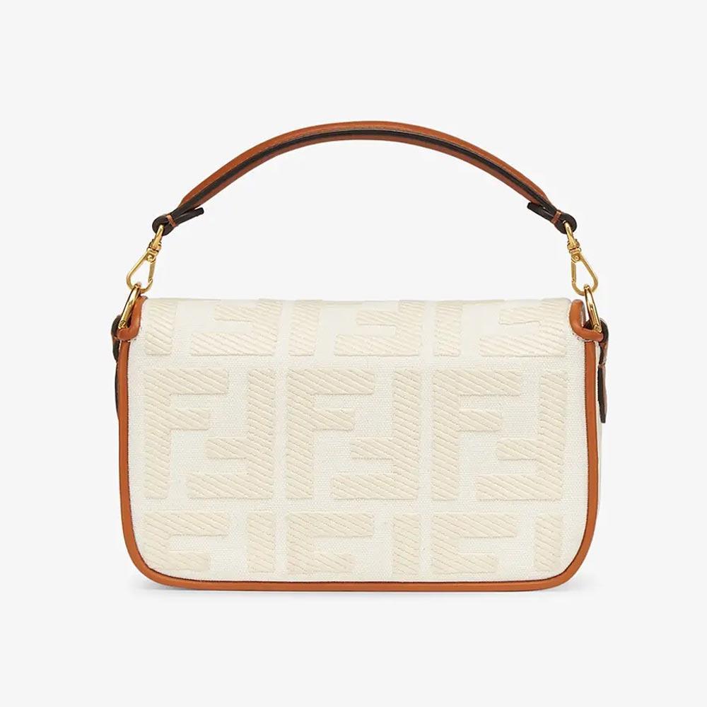 Fendi Baguette White Canvas FF Bag