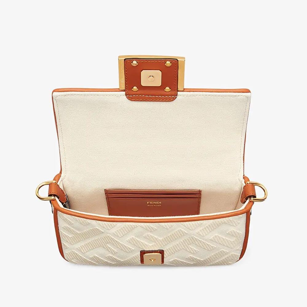 Fendi Baguette White Canvas FF Bag