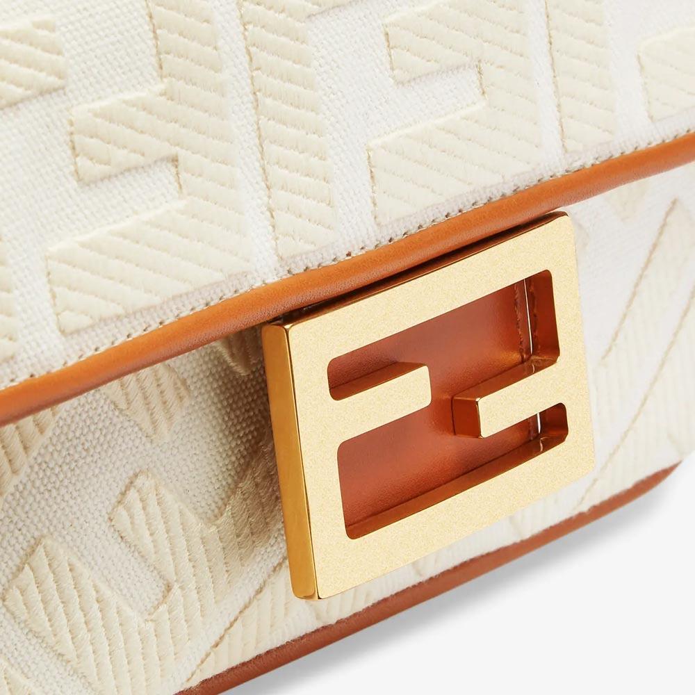 Fendi Baguette White Canvas FF Bag