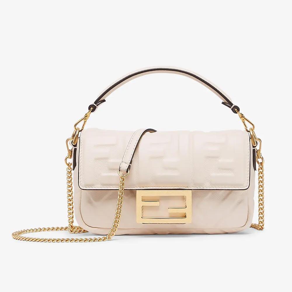 Fendi Baguette White Nappa Leather FF Bag