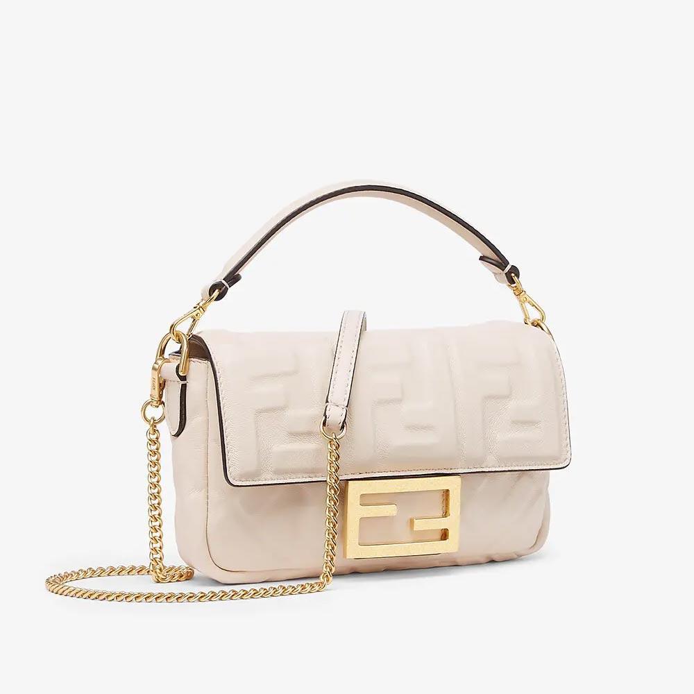 Fendi Baguette White Nappa Leather FF Bag