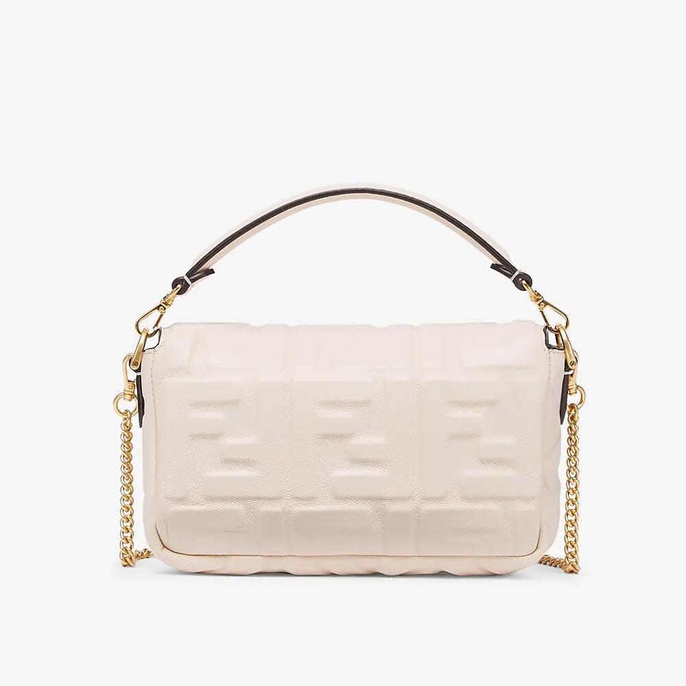 Fendi Baguette White Nappa Leather FF Bag