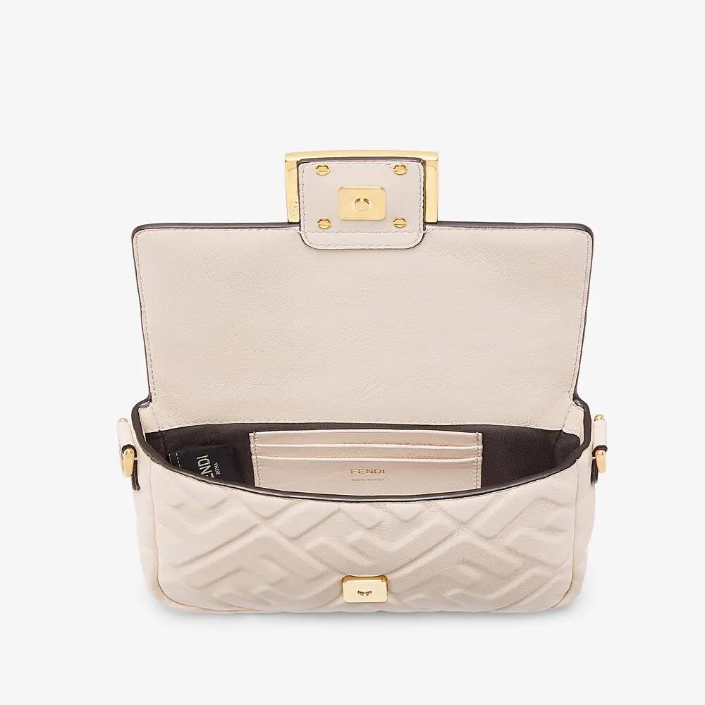Fendi Baguette White Nappa Leather FF Bag