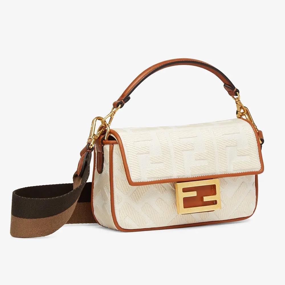 Fendi Baguette White Canvas FF Bag