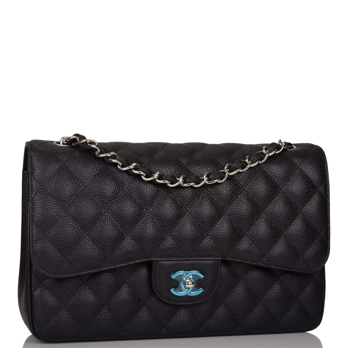Chanel Jumbo Classic Double Flap Bag Black Caviar Silver Hardware