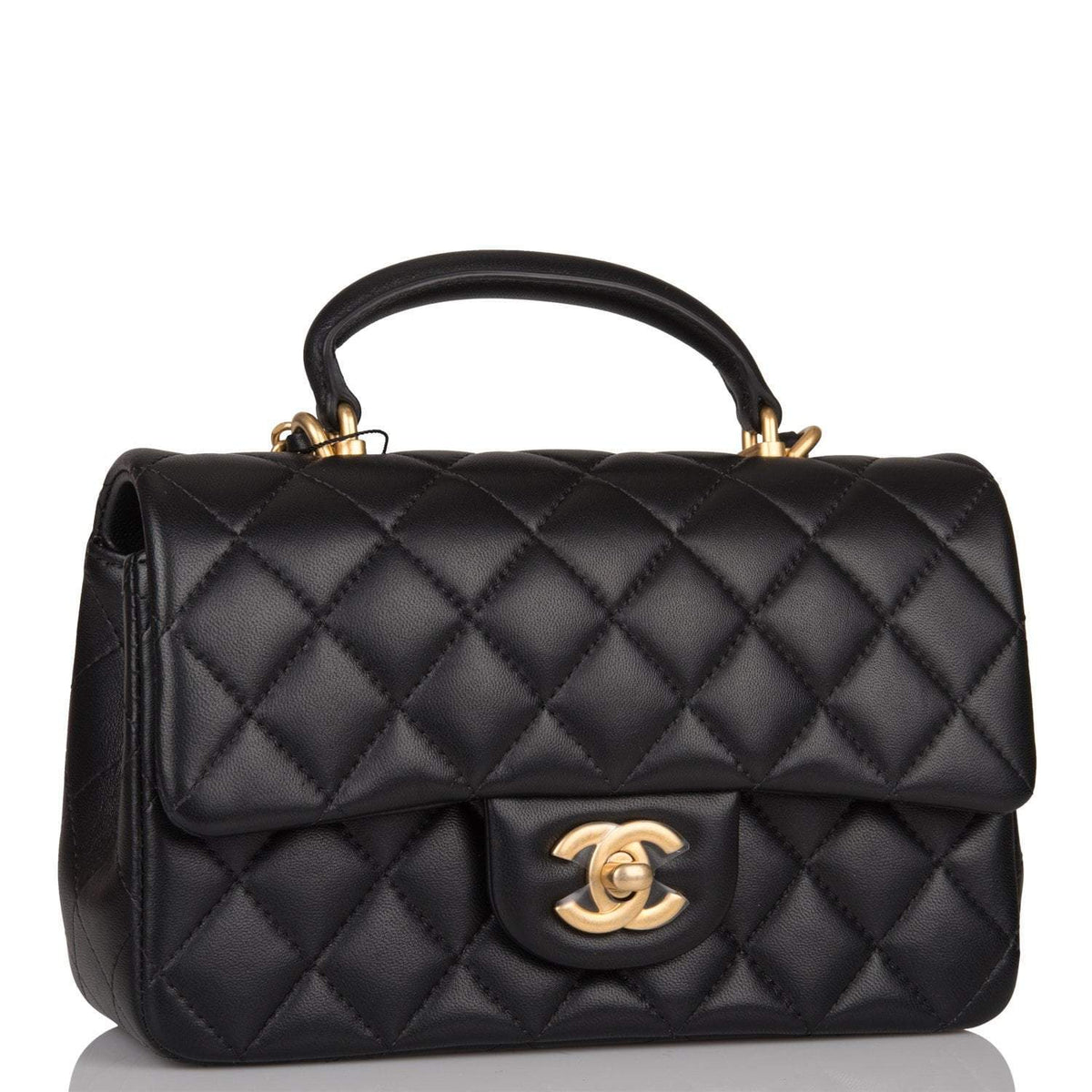 Chanel Rectangular Mini Flap Bag with Top Handle Black Lambskin Antique Gold Hardware