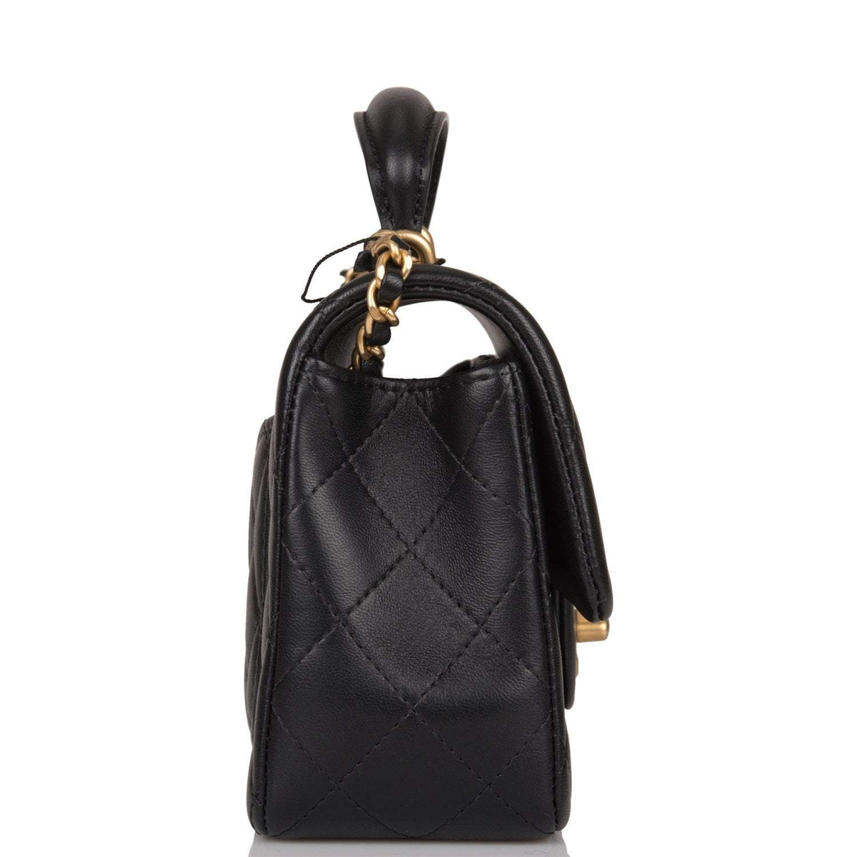Chanel Rectangular Mini Flap Bag with Top Handle Black Lambskin Antique Gold Hardware