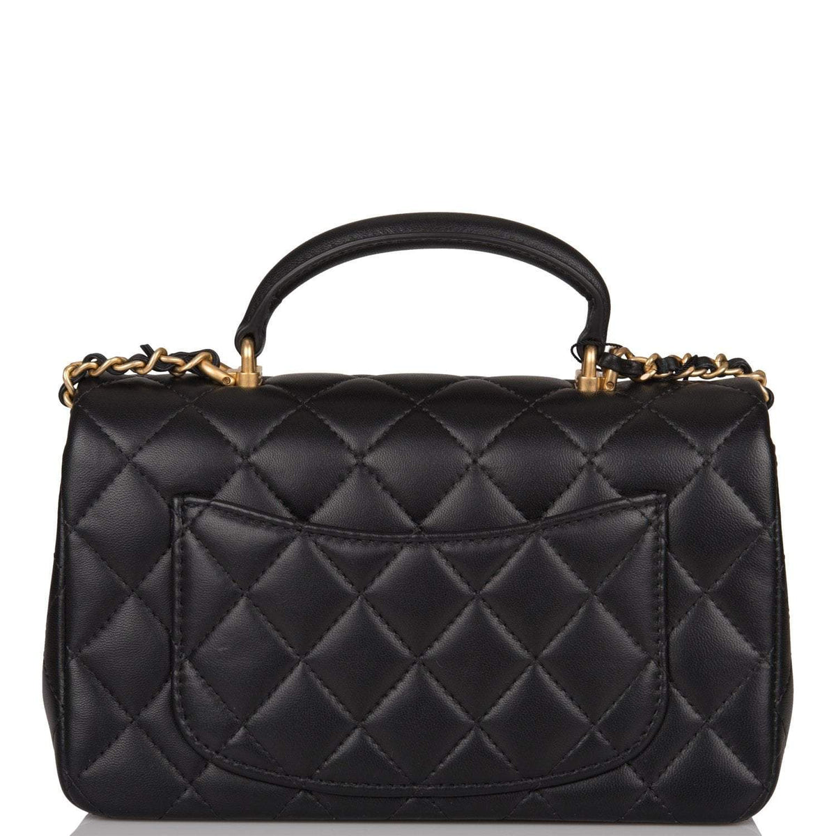 Chanel Rectangular Mini Flap Bag with Top Handle Black Lambskin Antique Gold Hardware