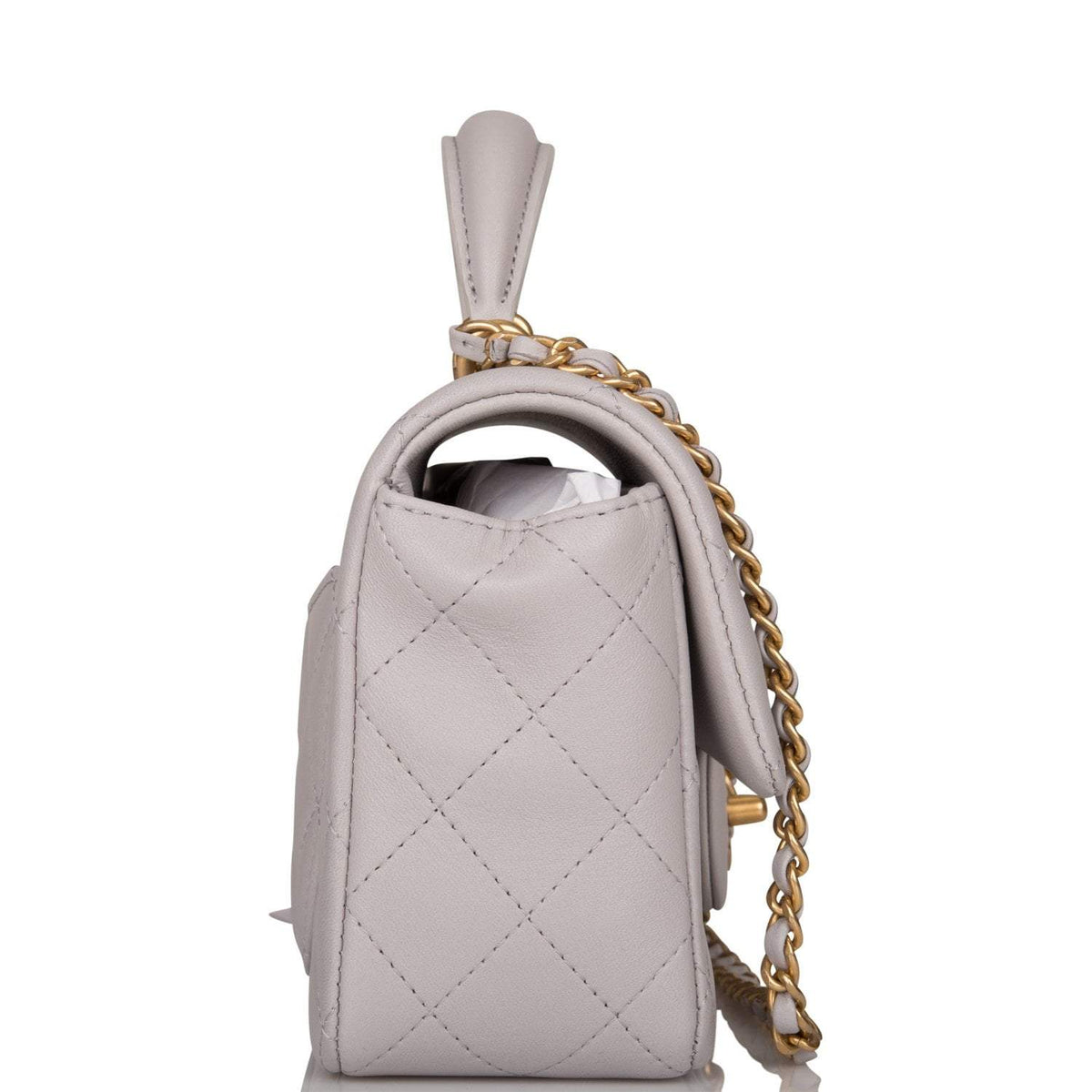 Chanel Mini Rectangular Flap Bag with Top Handle Gray Lambskin Antique Gold Hardware