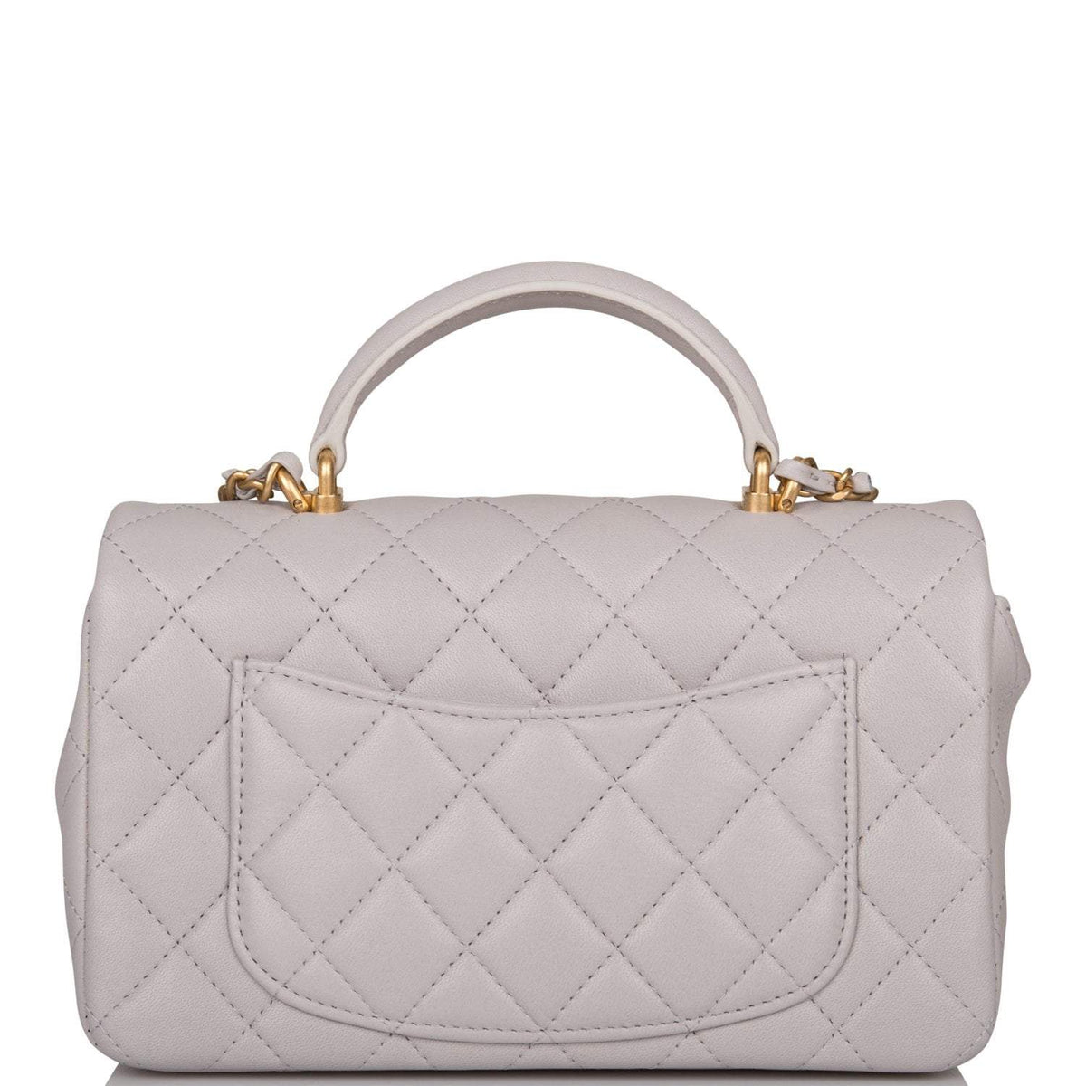 Chanel Mini Rectangular Flap Bag with Top Handle Gray Lambskin Antique Gold Hardware