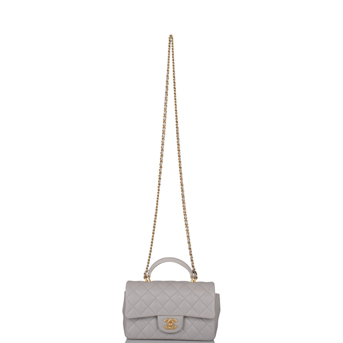 Chanel Mini Rectangular Flap Bag with Top Handle Gray Lambskin Antique Gold Hardware