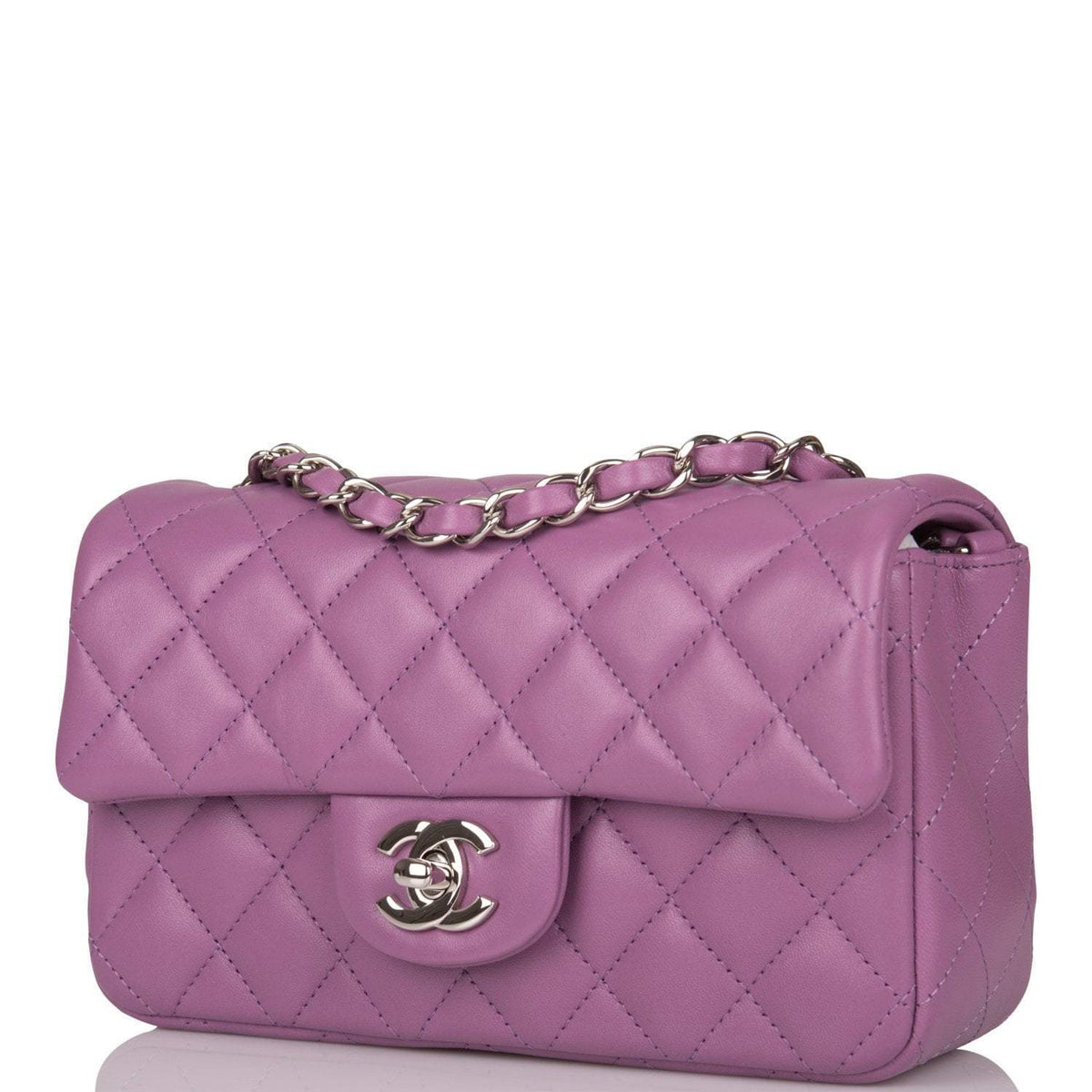 Chanel Mini Rectangular Flap Bag Purple Lambskin Silver Hardware