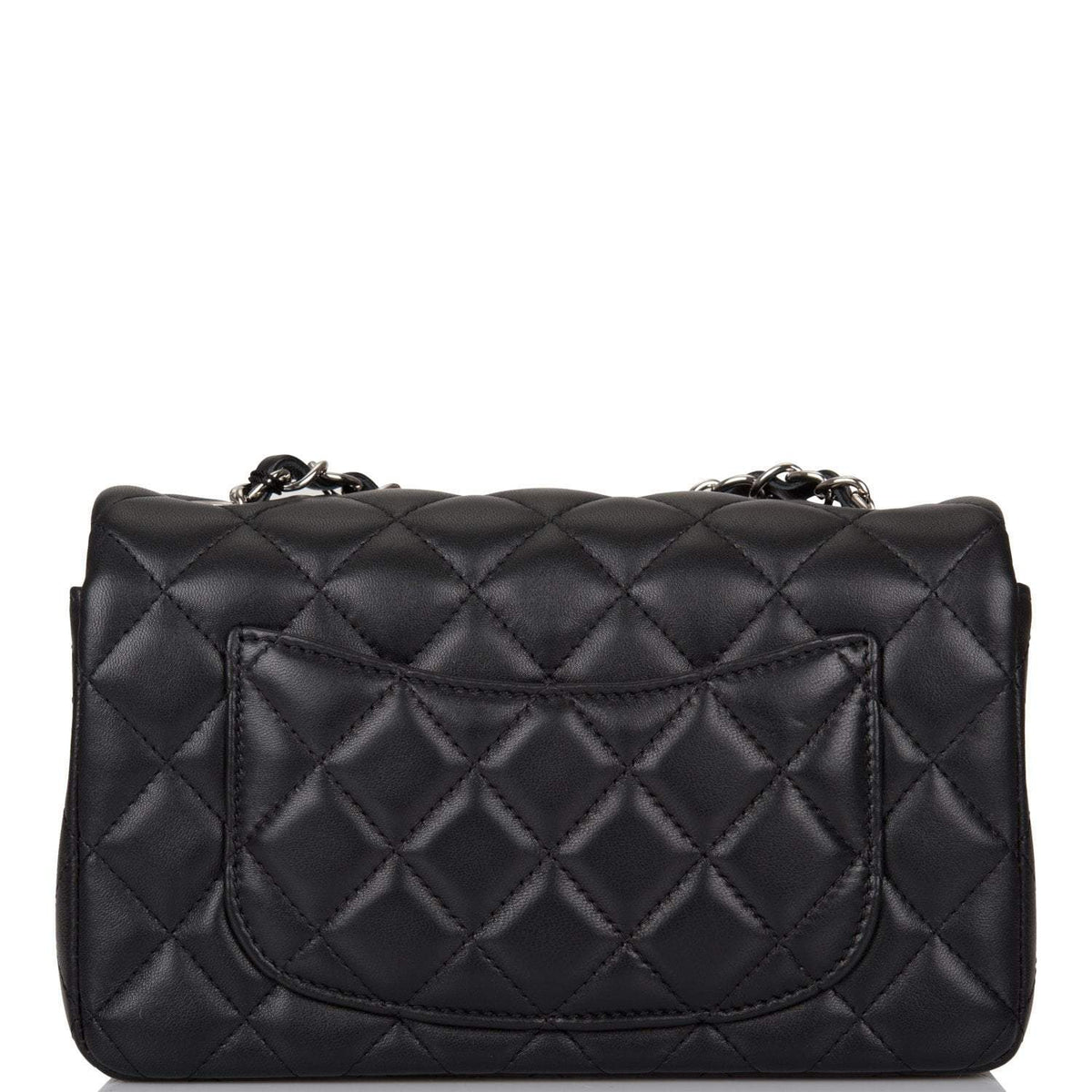 Chanel Mini Rectangular Flap Bag Black Lambskin Light Silver Hardware