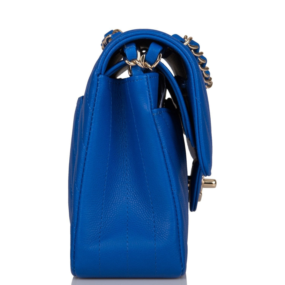 Chanel Small Classic Double Flap Blue Chevron Caviar Gold Hardware