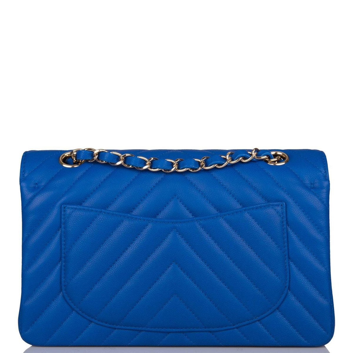 Chanel Small Classic Double Flap Blue Chevron Caviar Gold Hardware