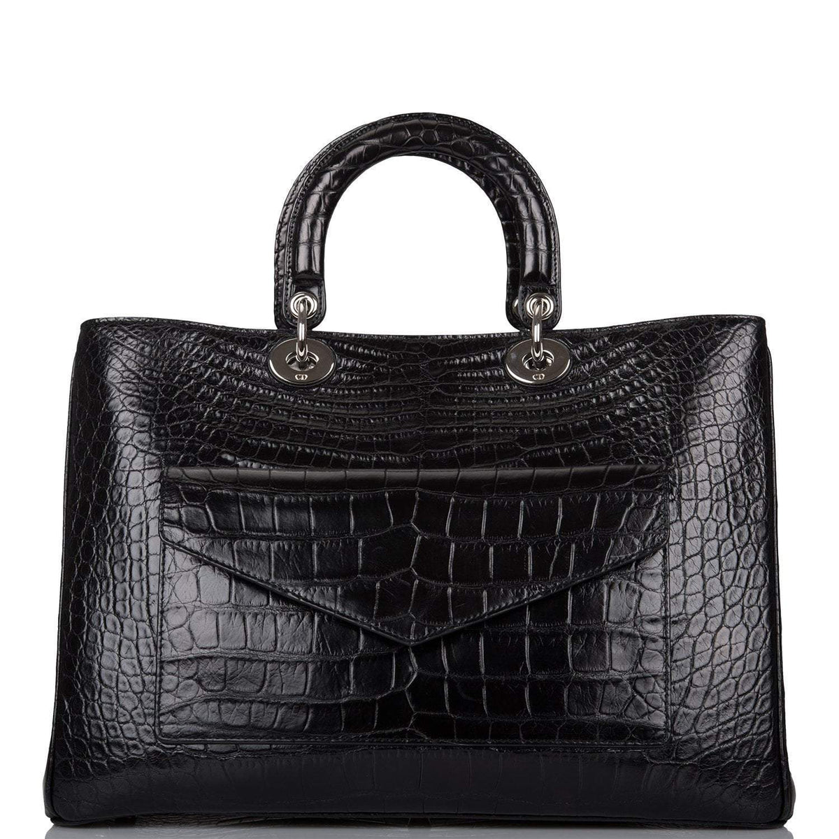 Christian Dior Black Diorissimo Pocket Matte Alligator Tote Silver Hardware