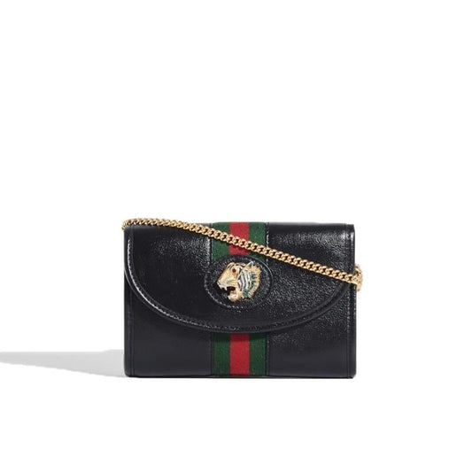 Gucci Rajah Bag, Medium Black Shoulder, Vintage Chain