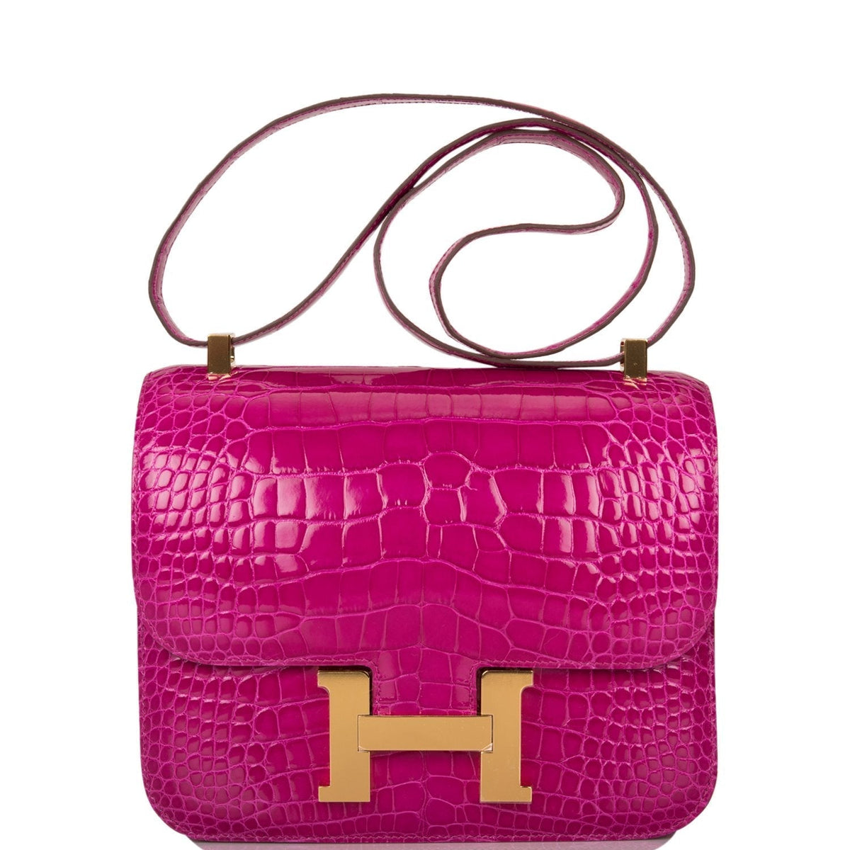 Hermes Constance 24cm Alligator, Rose Scheherazade, Gold