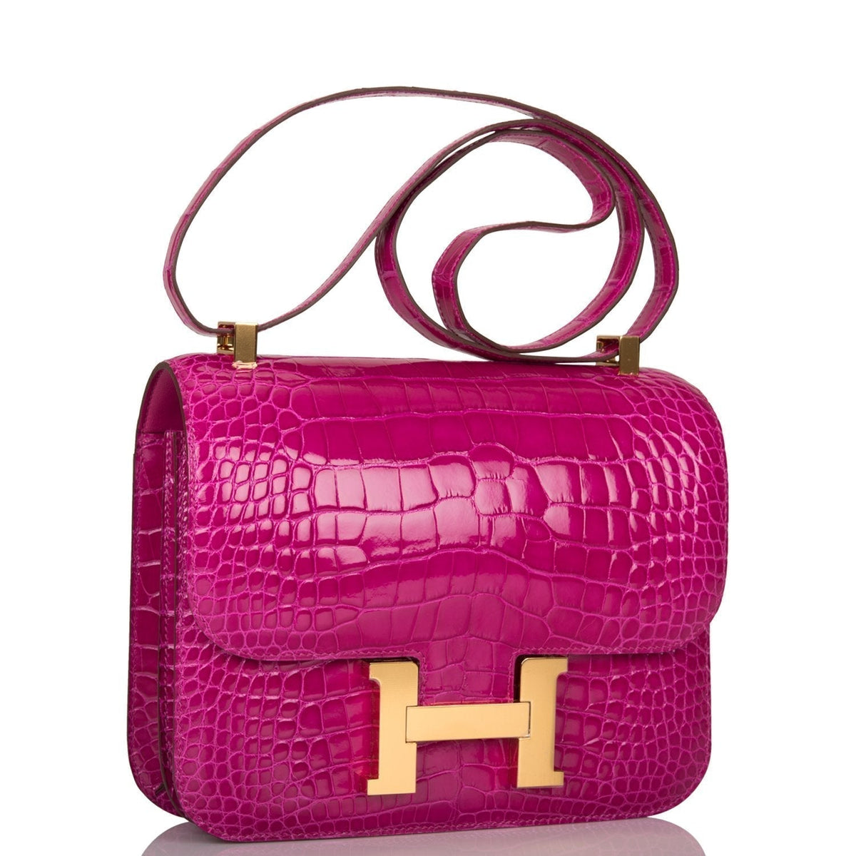 Hermes Constance 24cm Alligator, Rose Scheherazade, Gold