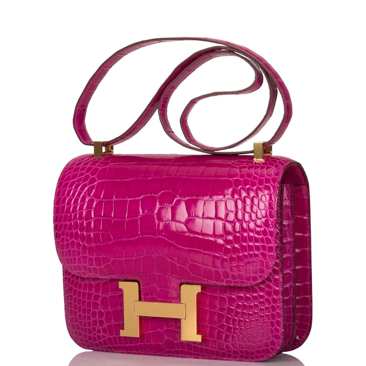Hermes Constance 24cm Alligator, Rose Scheherazade, Gold