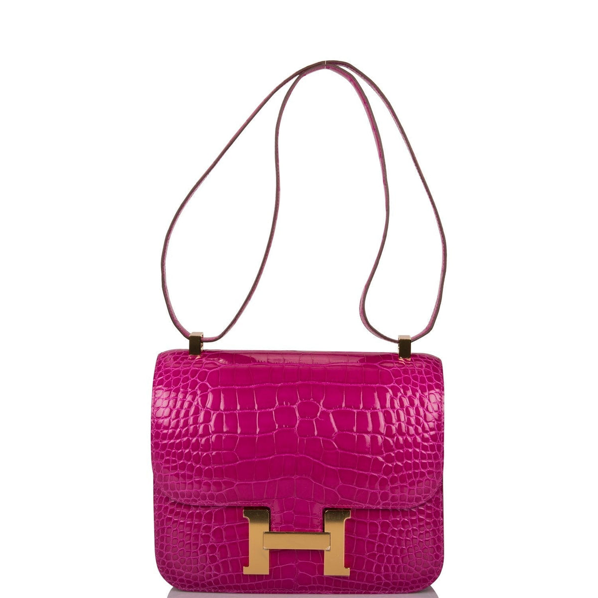 Hermes Constance 24cm Alligator, Rose Scheherazade, Gold