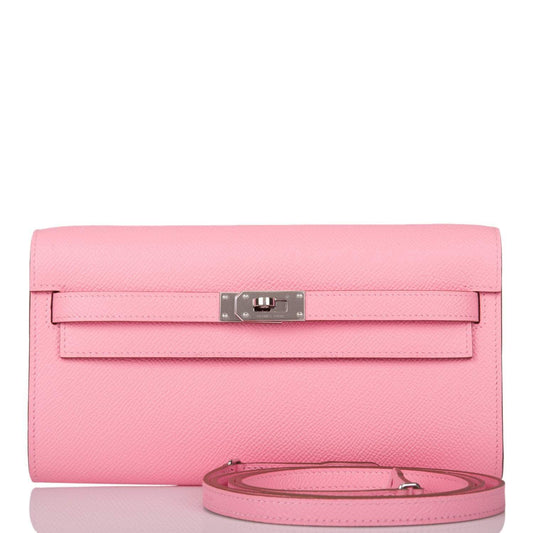 Hermes Kelly Wallet To Go, Rose Confetti Epsom, Palladium