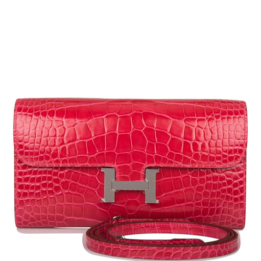 Hermes Constance Wallet, Rose Extreme Alligator, Palladium