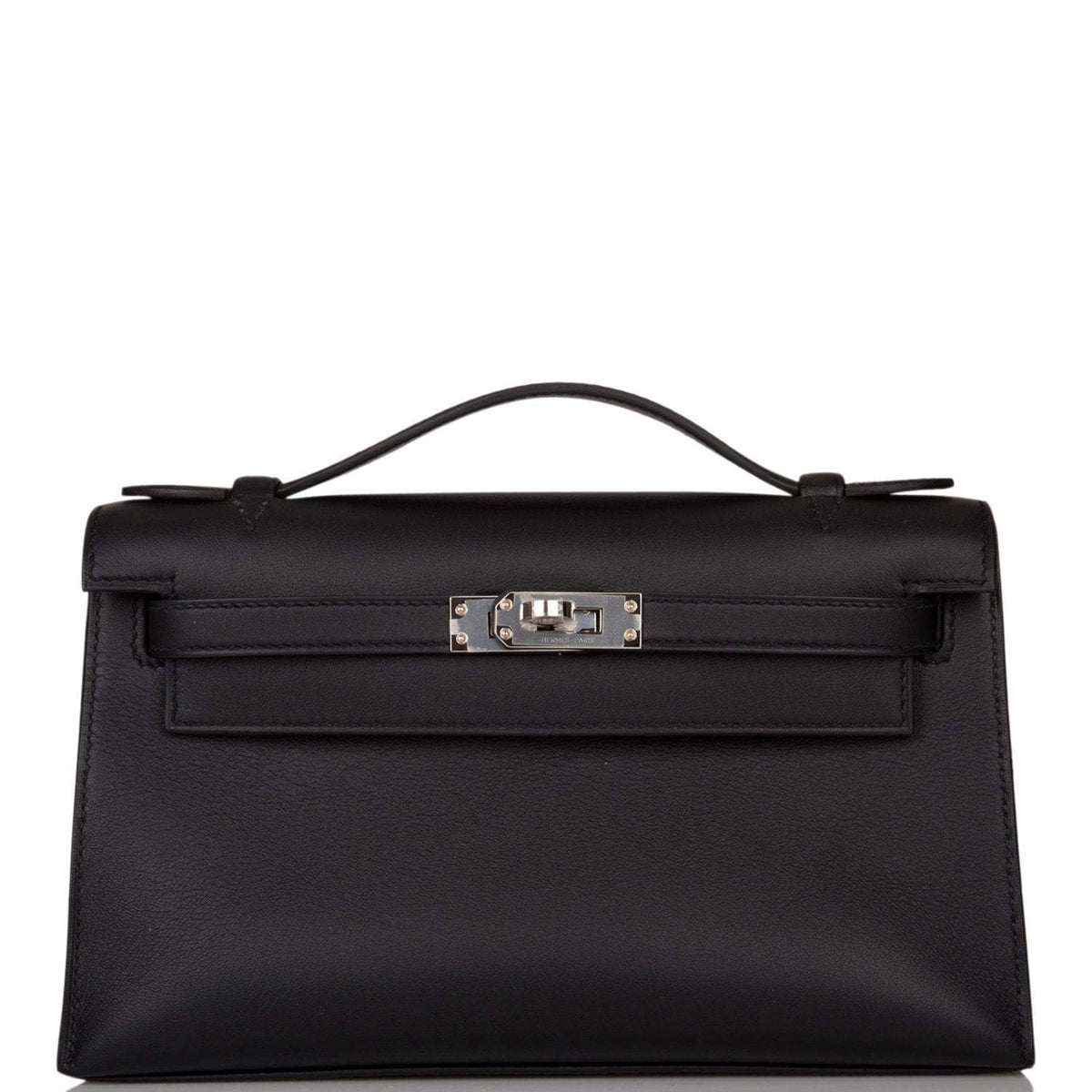 Hermes Mini Kelly Pochette, Black Swift, Palladium Hardware
