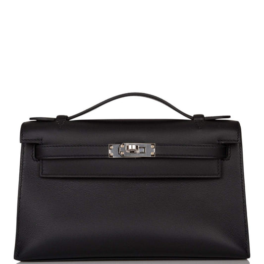 Hermes Mini Kelly Pochette, Black Swift, Palladium Hardware