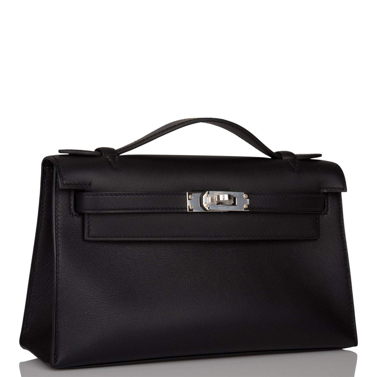 Hermes Mini Kelly Pochette, Black Swift, Palladium Hardware