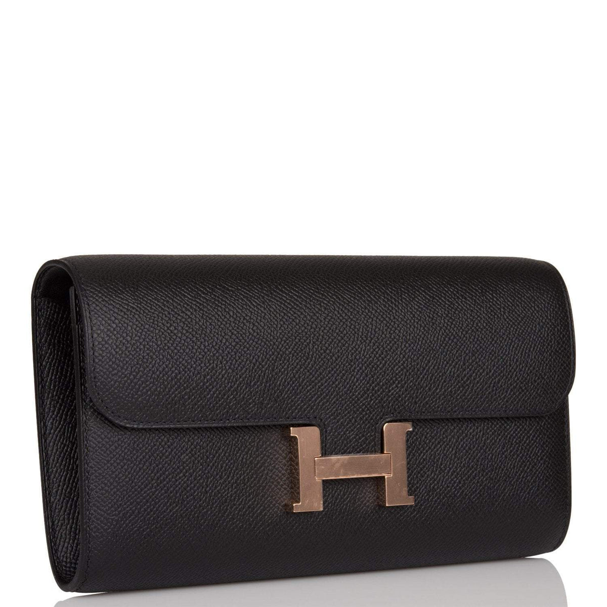 Hermes Constance Wallet, Black Epsom, Rose Gold Hardware