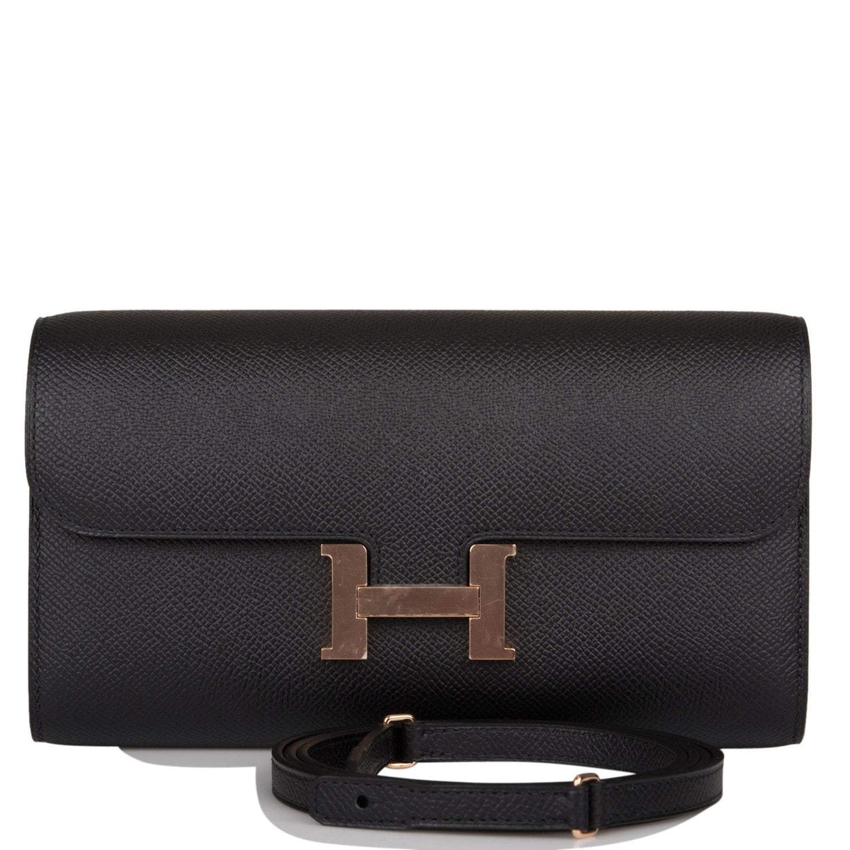 Hermes Constance Wallet, Black Epsom, Rose Gold Hardware