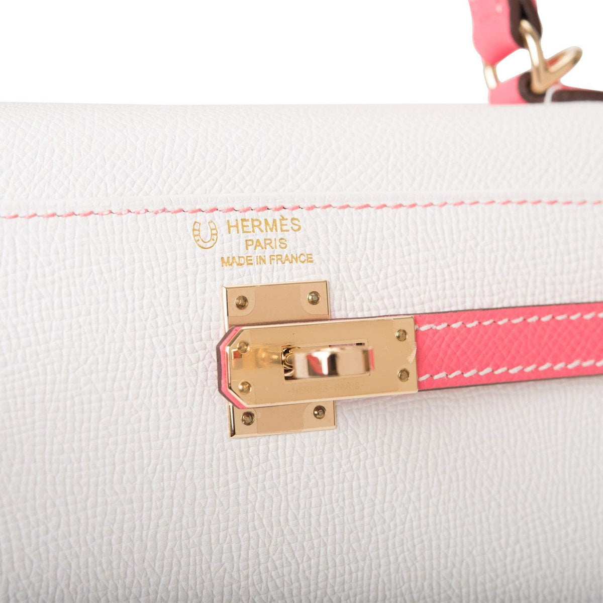 Hermes Horseshoe Stamp (HSS) Bi-Color White and Rose Azalee Epsom