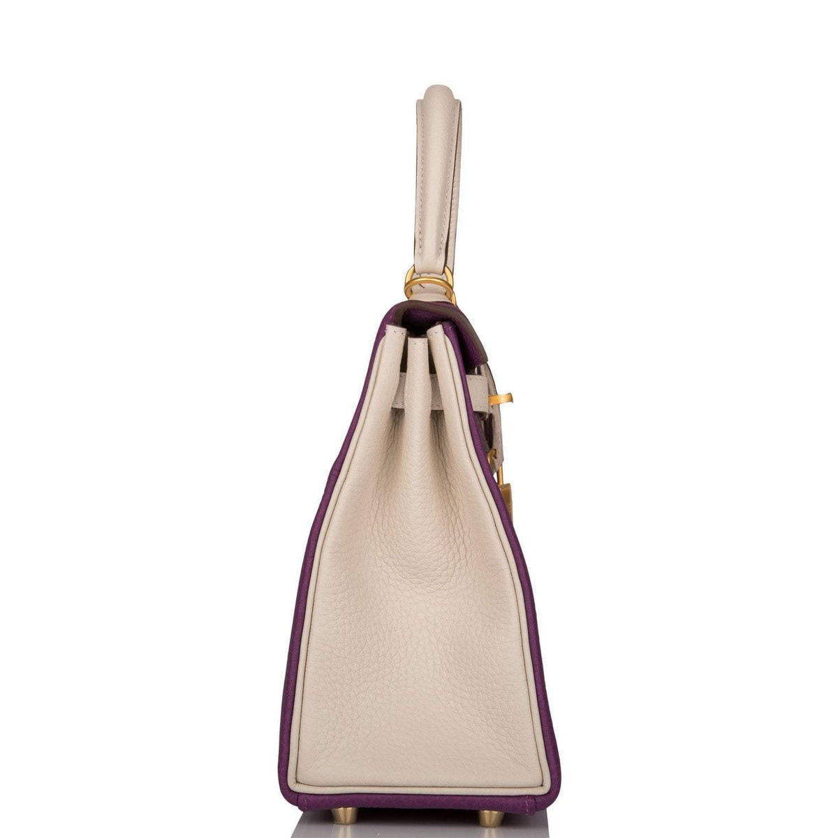 Hermes Kelly 25cm, Brushed Gold, Anemone Craie Togo Retourne